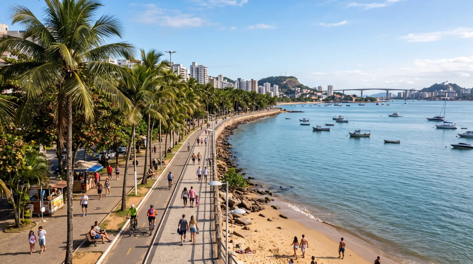 Praia de Camburi reúne calçadão, prédios e comércio na orla de Vitória