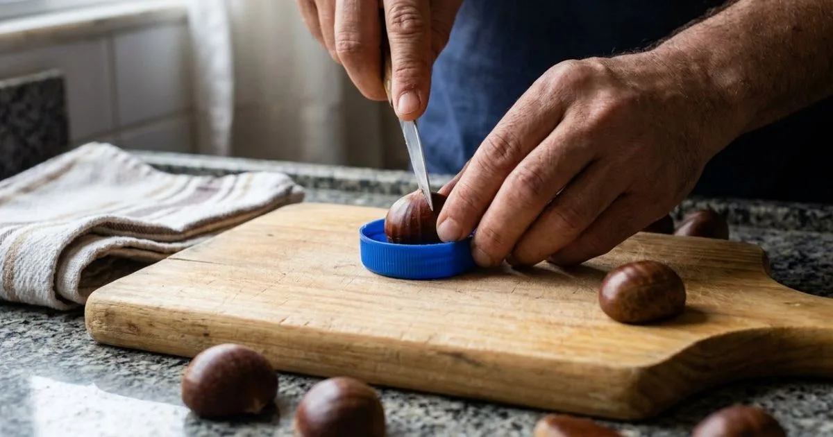 Tampa plástica reduz o movimento da castanha na hora de cortar a casca