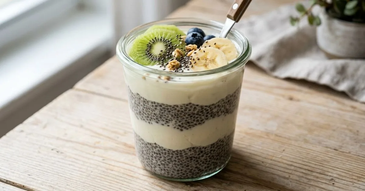 Pote de iogurte com chia e frutas facilita o café da manhã