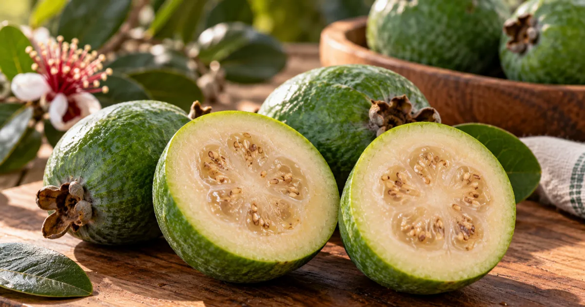 Feijoa combina polpa macia, sementes pequenas e sabor entre doce e ácido