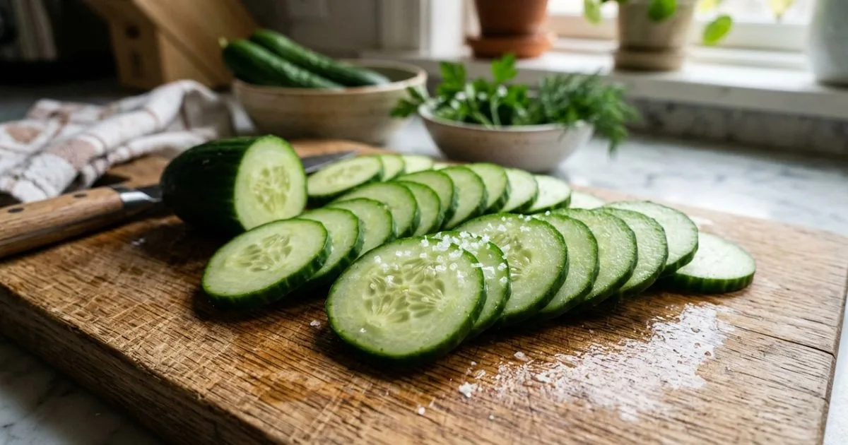 O descanso do pepino antes do tempero ajuda a preservar a textura da salada