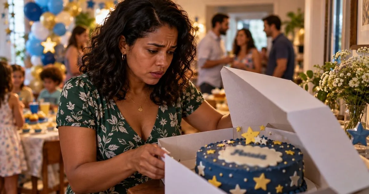 Bolo infantil chega com nome errado, e confeitaria corrige personalização durante a festa