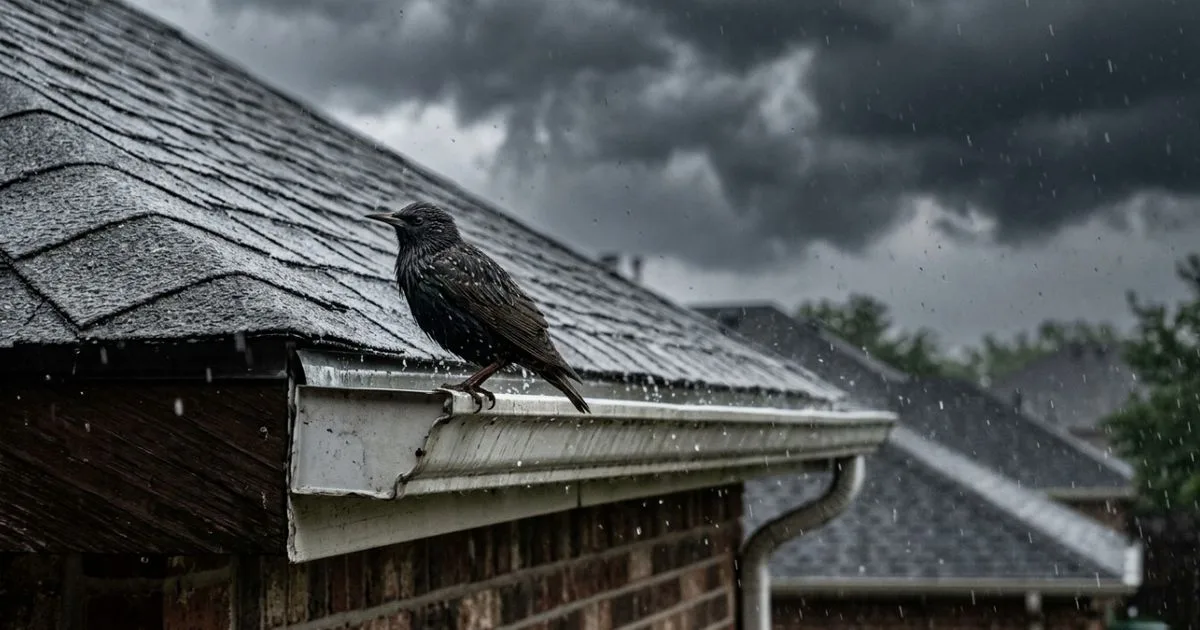 A luz da varanda levou ave ao telhado, não uma previsão de chuva