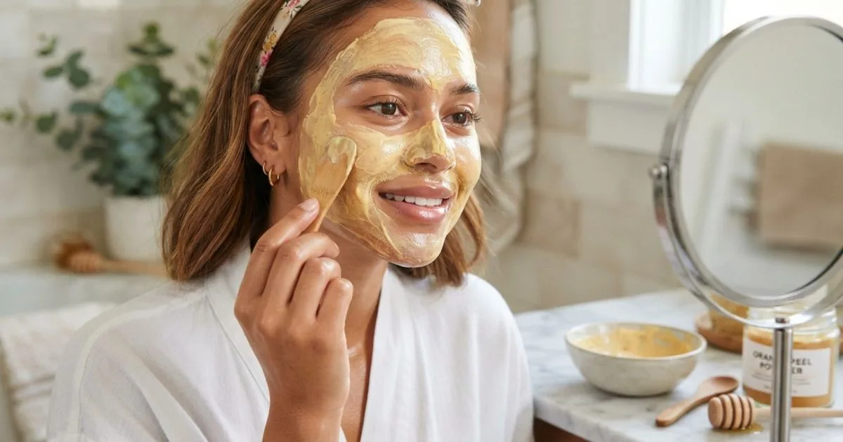Pó de casca de laranja vira máscara facial com mel e iogurte
