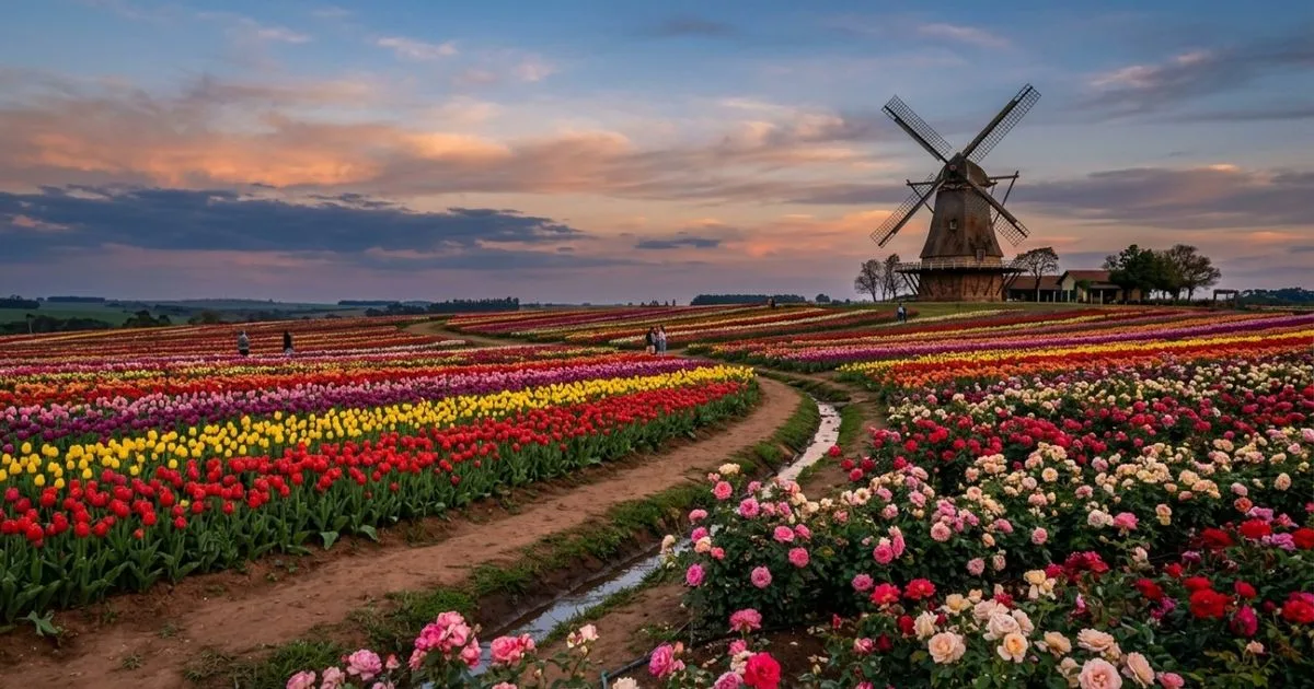 Holambra combina campos de flores, cultura holandesa e passeio pelo Moinho Povos Unidos