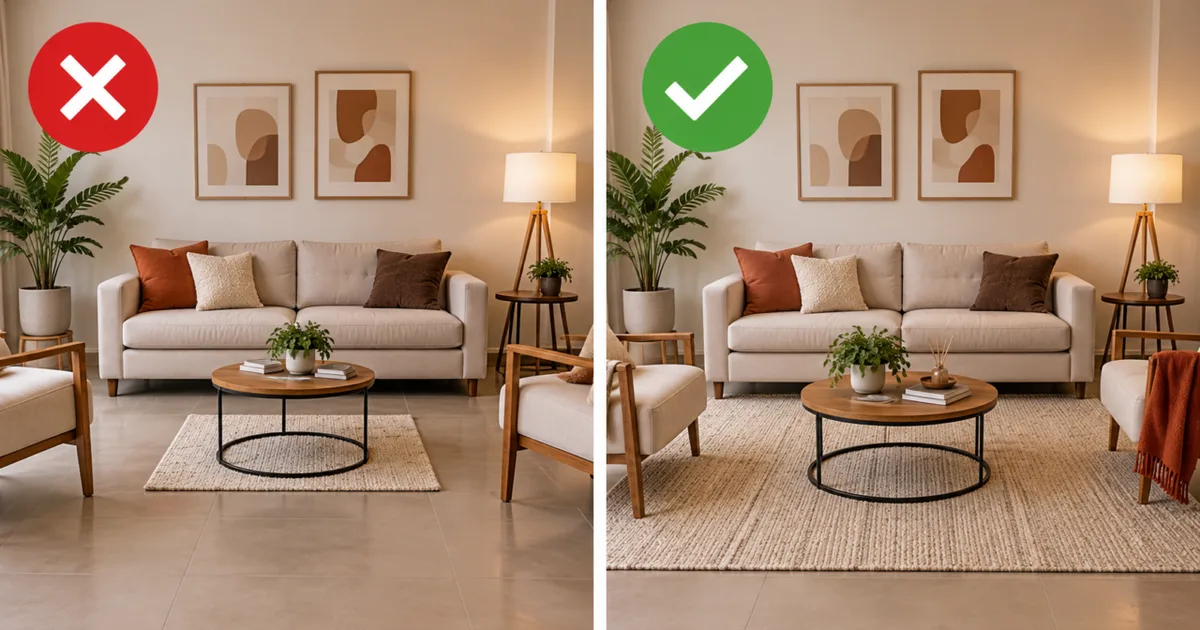 Como posicionar o tapete para integrar os móveis da sala