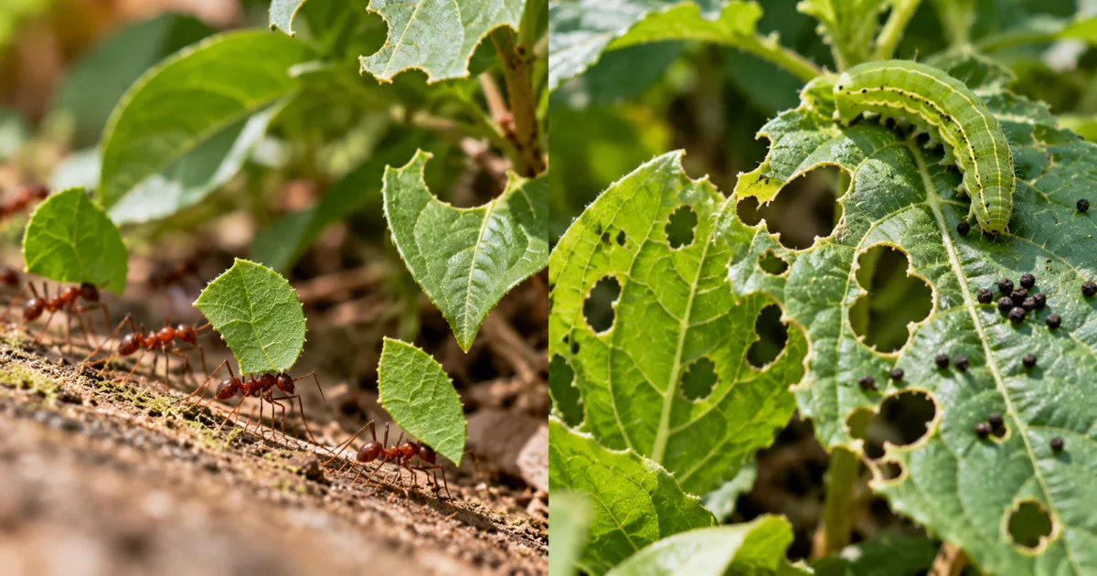 Rastro no jardim ajuda a identificar se folhas foram atacadas por formigas ou lagartas