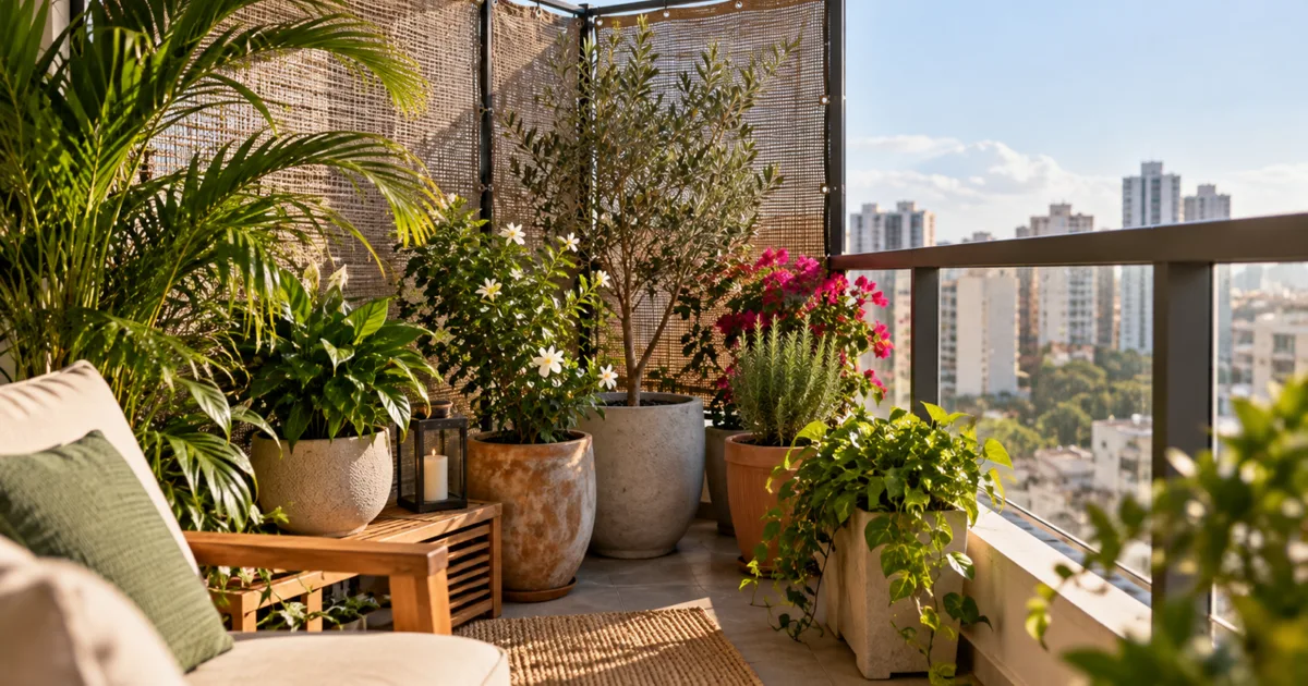 Vasos estáveis e telas vazadas ajudam a proteger plantas do vento