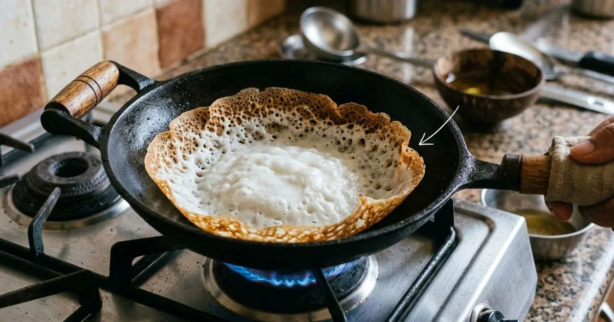 Palappam ganha textura aerada com arroz, coco e fermentação caseira