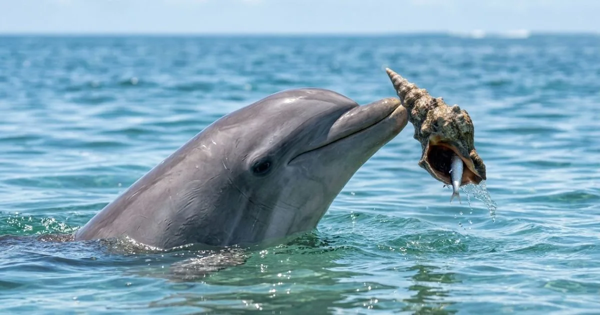 Filhote de golfinho imita mãe ao usar concha na costa australiana