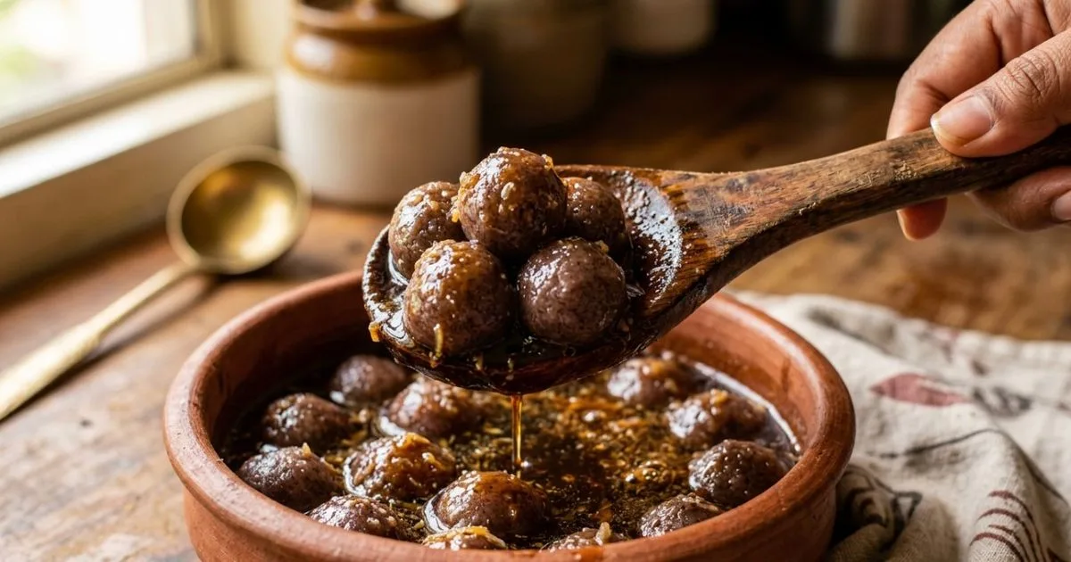 Bolinhos de ragi ganham calda cremosa de rapadura e leite de coco