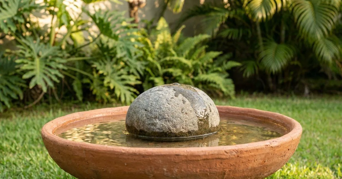 Pedra no prato de água ajuda aves e insetos no jardim