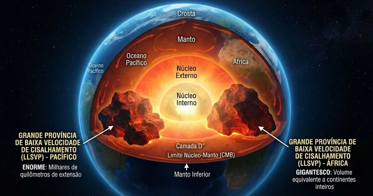 Massas gigantes no manto ampliam o mistério sobre o interior da Terra