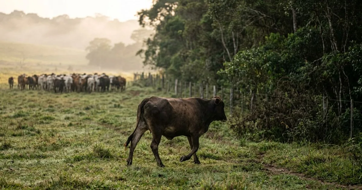 Vaca escondia bezerro em área isolada após falha durante noite de chuva