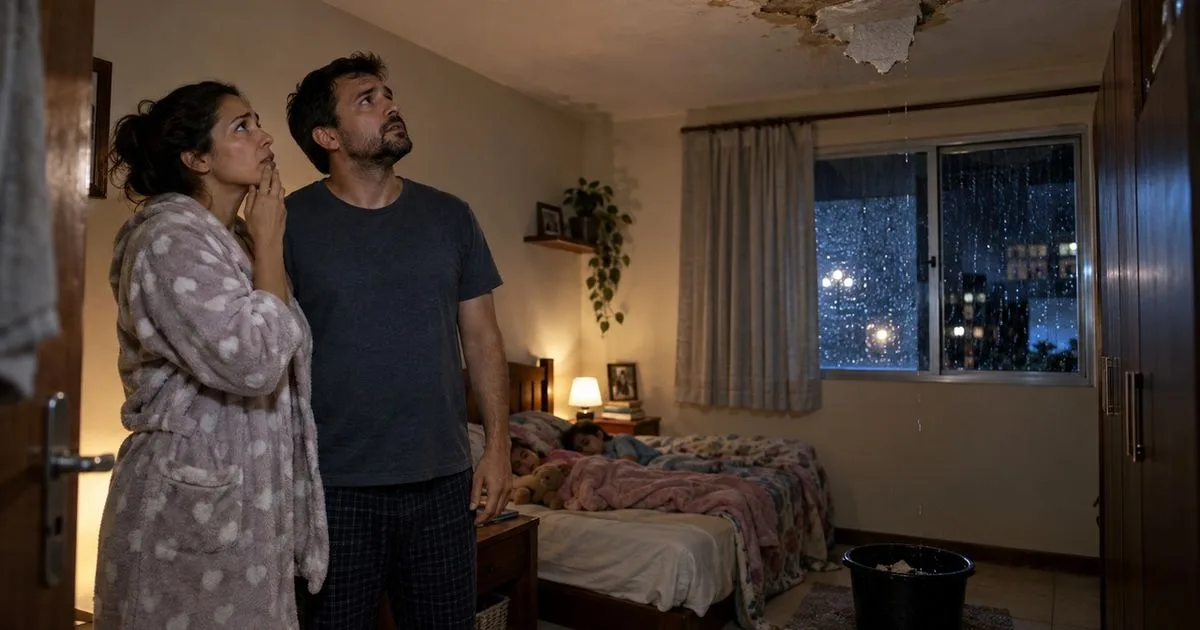 Infiltração avançou acima do forro e só foi descoberta após queda no quarto