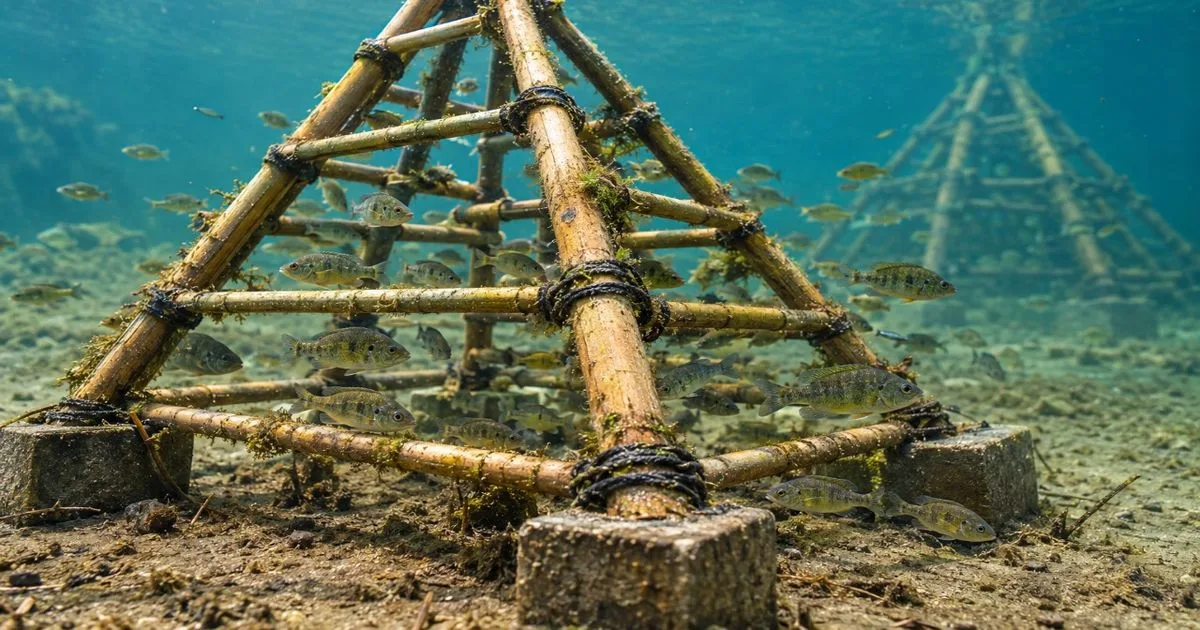 Bambu e árvores reaproveitadas criam refúgios para peixes no Lago Allatoona
