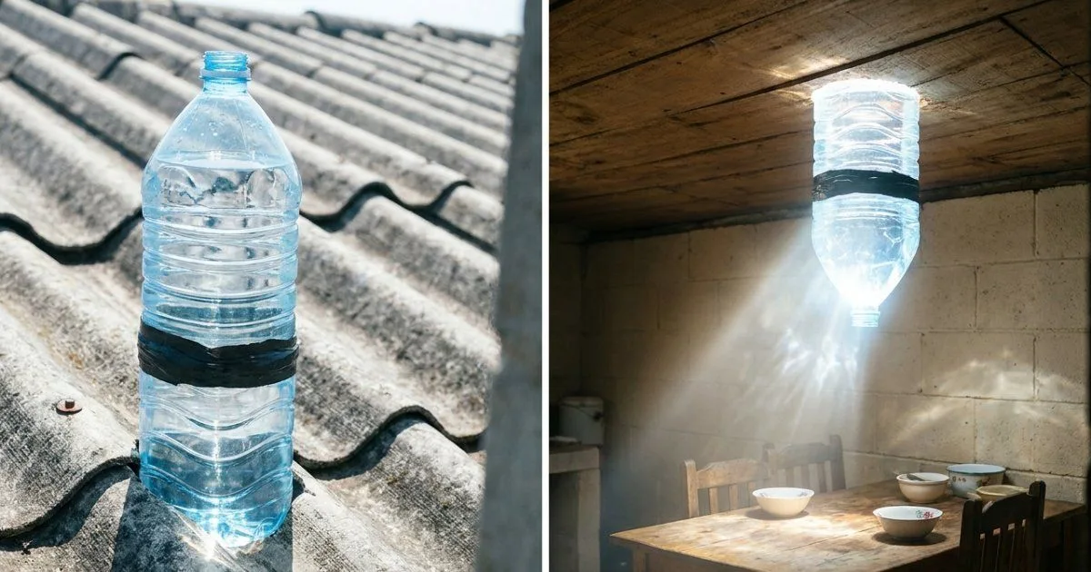 Como garrafas com água no telhado ajudam a iluminar ambientes durante o dia