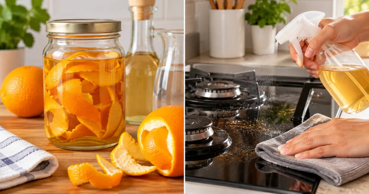 Casca de laranja e vinagre formam limpador caseiro para a cozinha