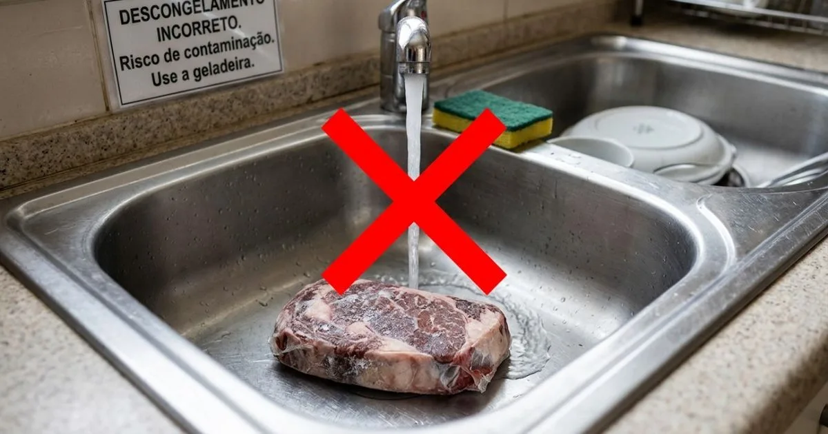 Descongelar carne na geladeira reduz desperdício de água e risco de contaminação