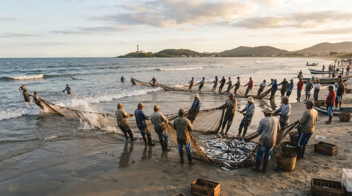 Em Laguna, botos selvagens ajudam pescadores a capturar tainhas