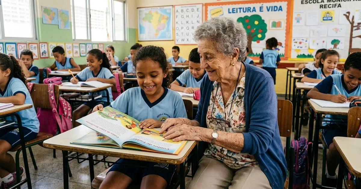 Na troca com os alunos, Helena mantém viva a curiosidade aos 97 anos